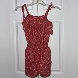 Tea Collection: Red & White Floral Girls Romper Size: 12